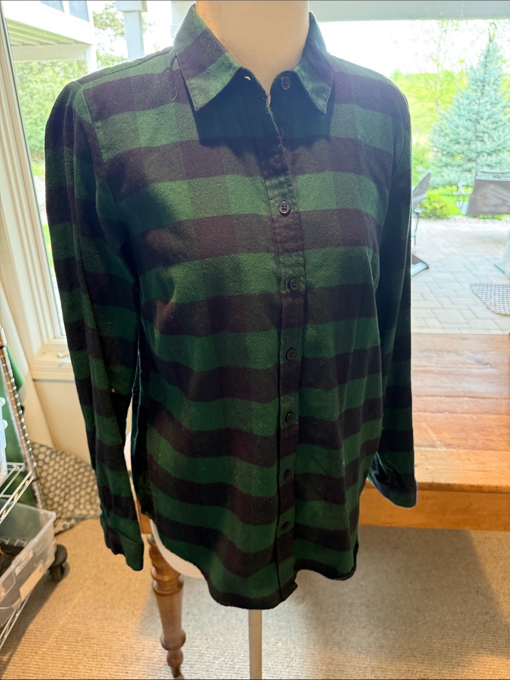 Orvis Green and Black check Striped flannel  Shirt